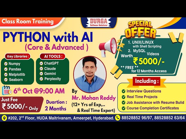PYTHON with AI (CORE & ADVANCED) Class Room Training @ DURGASOFT