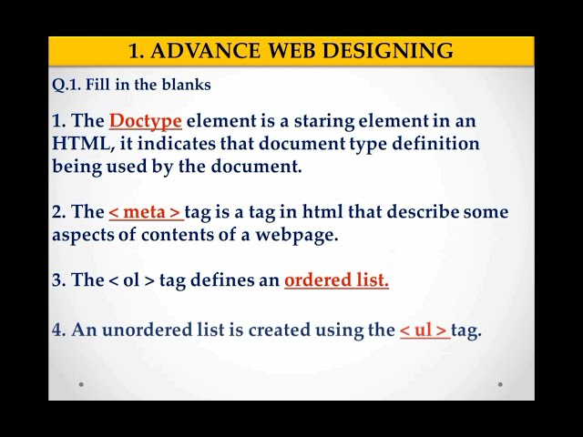 Chapter 1 Advance Web Designing (Exercise) | Information Technology (IT