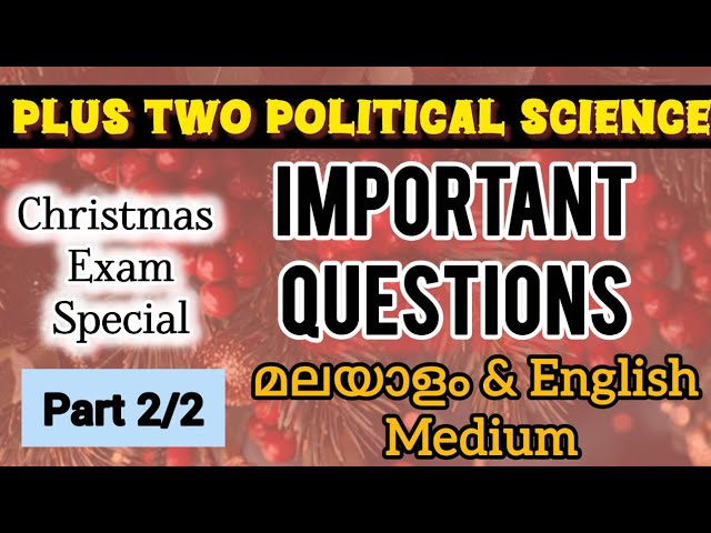 Plus Two Political Science Christmas Exam Important Questions | Part 2