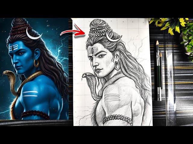 Lord Shiva Drawing Step By Step, Mahadev Drawing, Sawan Special Bholenath Drawing, Outline Tutorial