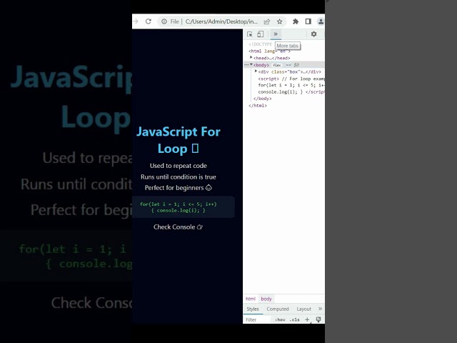 Tricks : 63/100 JavaScript For Loop Explained in 10 Seconds 🔁 #coding #javascript #forloop #loops#js
