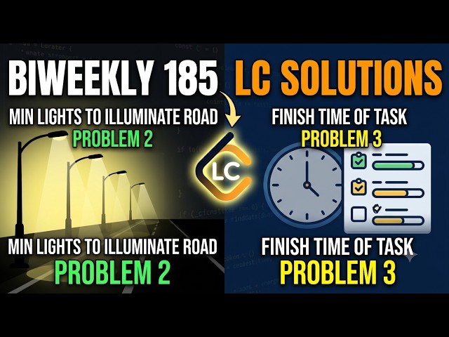 [Biweekly Contest 185] Minimum Lights to Illuminate Road | Finish Time of Task | Solutions