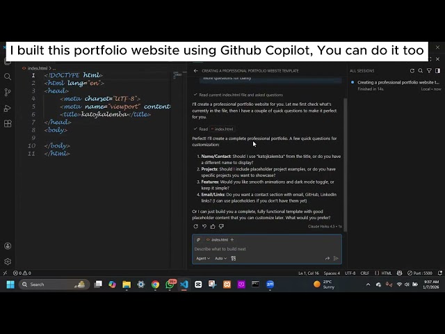 Build a Portfolio Website from Scratch in VS Code with GitHub Copilot