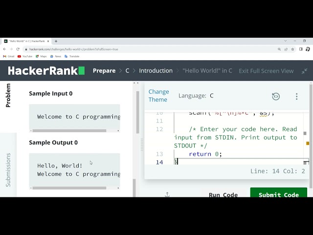 hello world in C Hackerrank