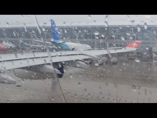Pilotseye.tv - Swiss Airbus A340 - Rainy Departure from Shanghai [English Subtitles]