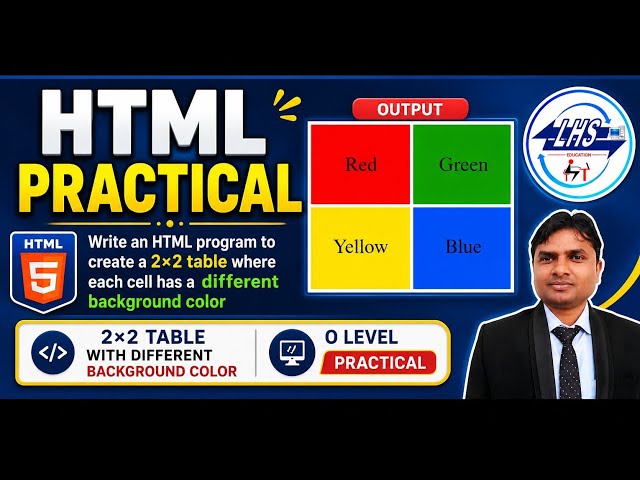 HTML Practical | Create a 2×2 Table with Different Background Colors | O Level HTML Practical 2026