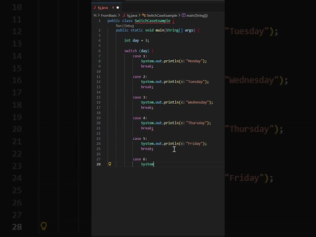 🔥 Switch Case in Java | Print Days of Week Program #coding #java #shorts #javaprogramming #trending