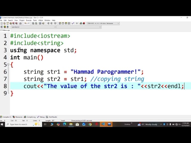 String function in c++2. Copying in string in c++