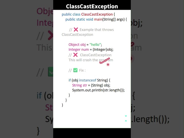 ClassCastException in Java | Don’t Force Wrong Type Casts #javaprogramming #javainterviewquestions