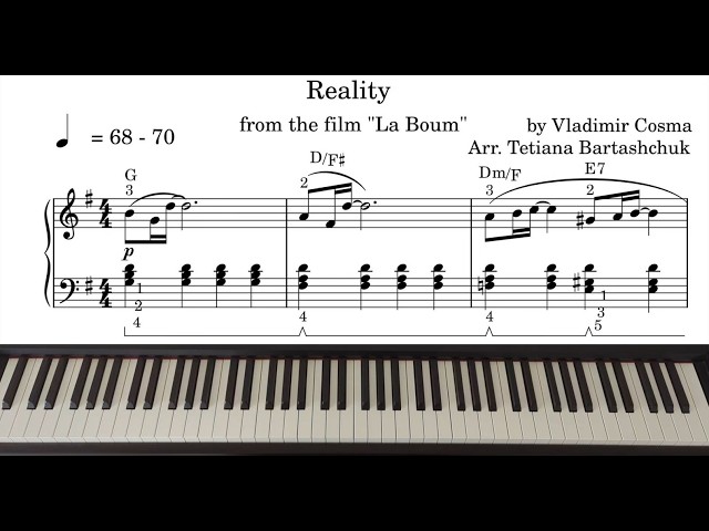 Reality - by Vladimir Cosma (Arr. Tetiana Bartashchuk) | Medium difficulty Piano Version with Sheets