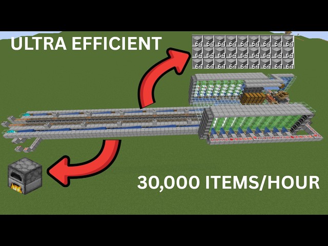 Minecraft Java 26.2 - 128-Furnace Super Smelter With Carpet Duper. 30,000 Items/Hour