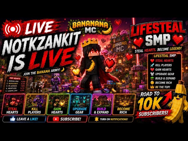 🔴 MY FIRST DAY IN BANANA MC LIFESTEAL |PUBLIC MC CHILING SERVER |#minecraft #senpaispider #gaming
