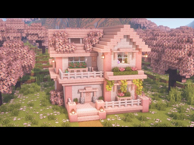 [Minecraft] How to Build a Cute Cherry Blossom House / Tutorial