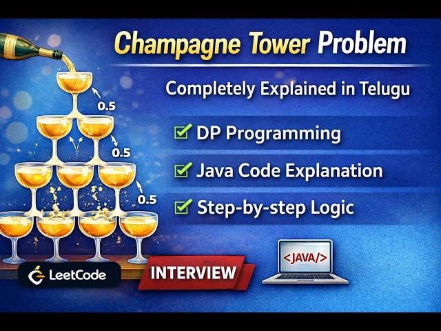Champagne Tower Problem Full Explanation in Telugu 🔥 | DP Simulation | Interview Coding Question
