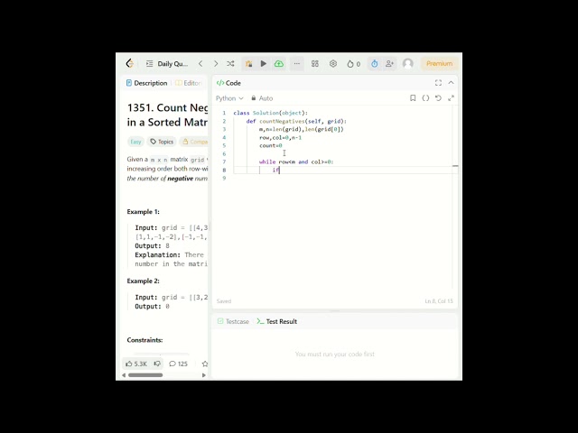 LeetCode 1351 | Count Negative Numbers in a Sorted Matrix | Binary Search | Python  #coding #python