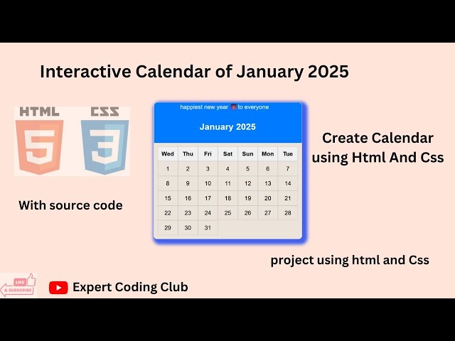 Create Calendar Using Html and Css 2025 | @ExpertCodingClub