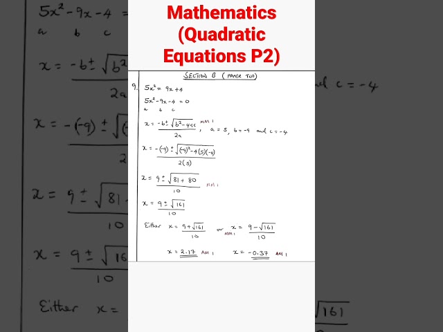 Mathematics- Quadratic Equations P2 G10-12 AND GCE.
