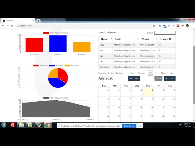 Angular 8/9/10 Datatable Fullcalendar Chartjs Working Example
