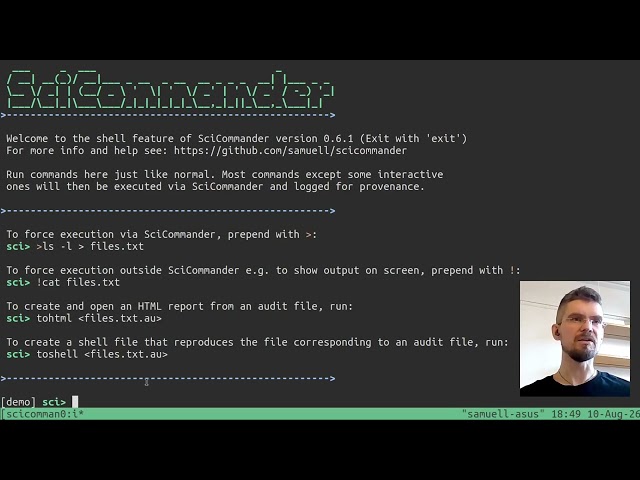 Demo of SciCommander - A small tool for capturing provenance from ad-hoc shell command usage