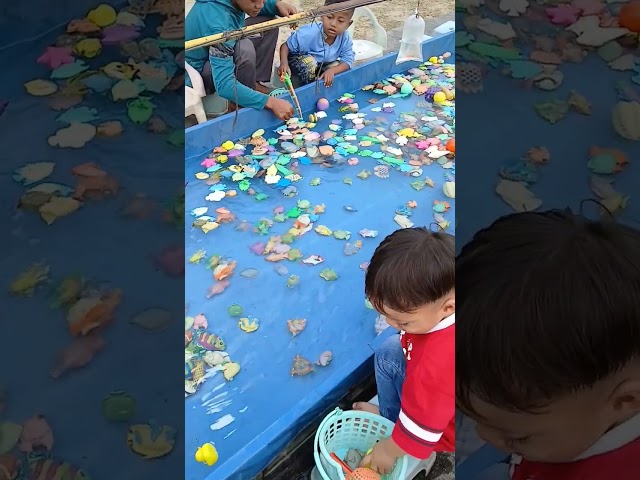 anak bebek berenang lucu dan mancing ikan warna warni | #trending