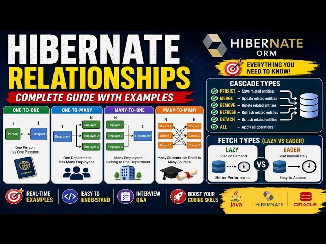 Hibernate Relationships Explained | One-to-One, One-to-Many, Many-to-One, Many-to-Many
