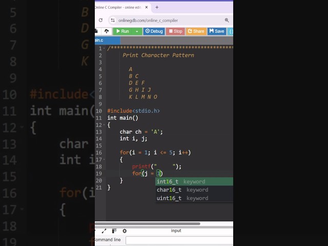 Character Pattern in C | C Programming |  #clanguage  #cprogramming #coding #programmingshorts #code