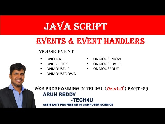 WEB PROGRAMMING IN TELUGU PART 29 - MOUSE EVENT IN TELUGU | EVENT HANDLERS IN TELUGU |