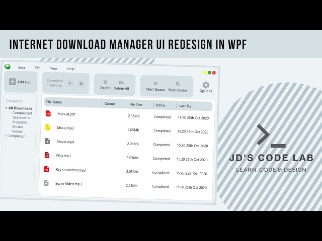 WPF C# | Internet Download Manager UI Redesign | UI Design in Wpf C# (Jd's Code Lab)