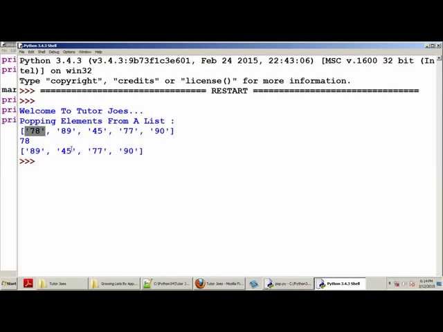 Python Tutorial : Popping Elements From a Lists In Python Tamil Part-19
