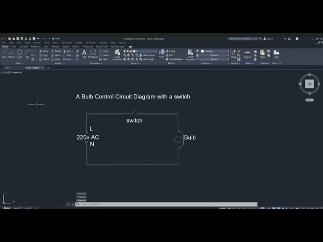 One bulb control circuit diagram in Autocad. 