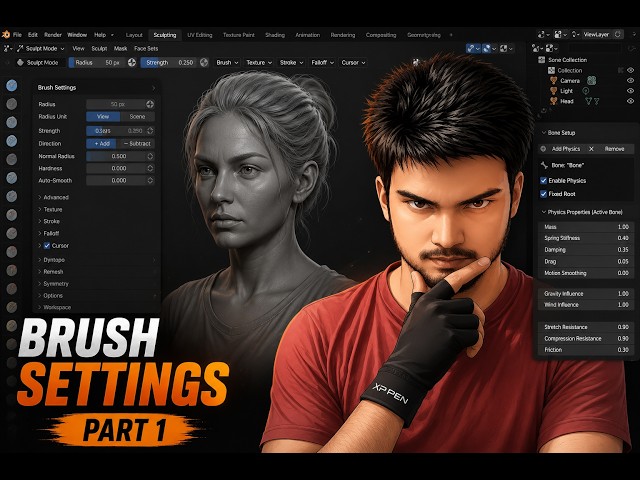 Blender Character Modeling Series Part 1: Sculpting Brushes Explained @Him3dstudio0
