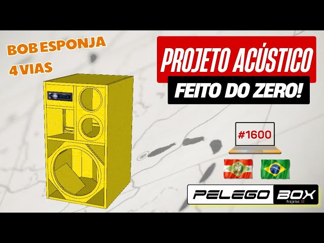 #1600 BOB ESPONJA 4 VIAS 1X 15" JBL 15SWT2200 1X 8" SNAKE ESX 408-S PELEGO BOX PROJETOS 3D