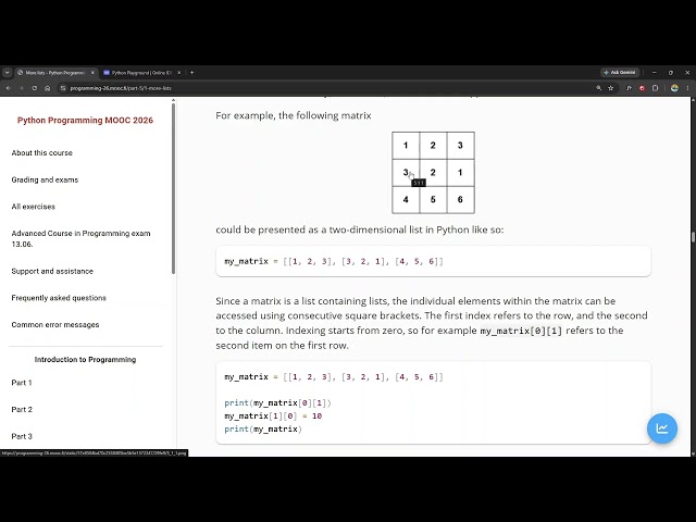 Python Programming MOOC 2026 - Part 5.1.2 Matrices