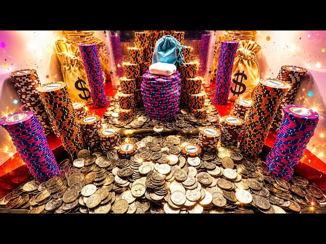 Risking it all on 5 quarters ￼high limit coin pusher
