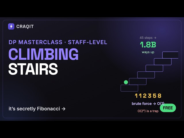 Climbing Stairs — the DP Masterclass (Brute Force → O(1), and the Fibonacci Twist)