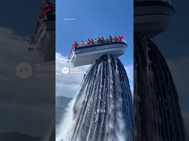 🐋 Colossal Cetacean Encounter: Massive Blue Whale Lifts Tour Boat! 🌊