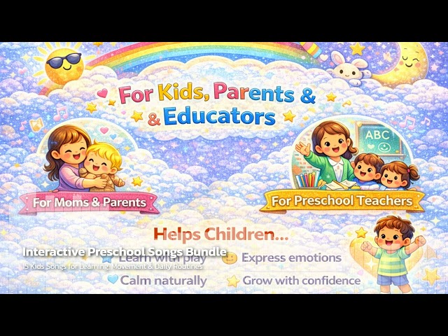 Interactive Preschool Songs Bundle | 15 Kids Songs for Learning | Classroom   Music | MP3 Download