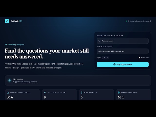 AuthorityOS — Autonomous Content Opportunity & Semantic Void Engine | Demo