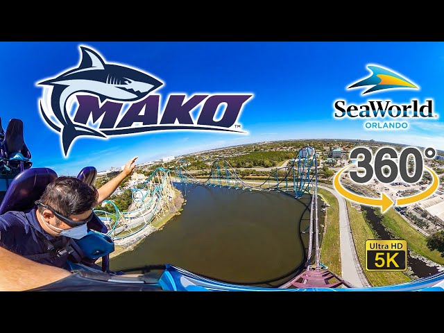 VR 360 5K Mako Roller Coaster Front Seat POV with Queue SeaWorld Orlando 2021 03 05