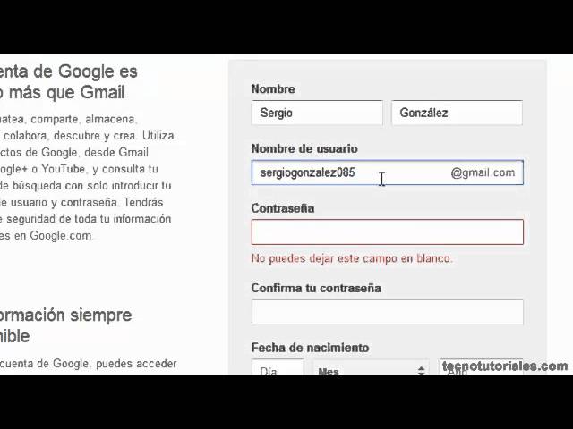 Tecnotutoriales.com - Crear una cuenta de correo en GMail
