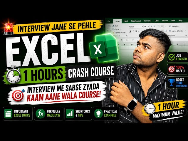 Excel Crash Course in Hindi | Learn MS Excel in 1 Hour | Job Interview For Beginners