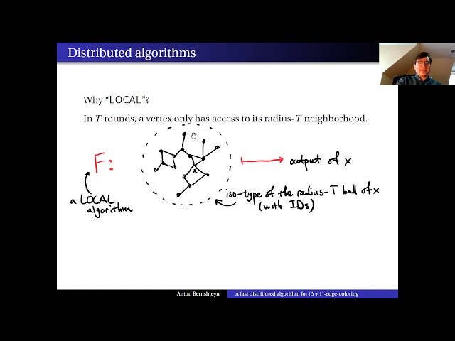 Anton Bernshteyn:  A fast distributed algorithm for (Δ + 1)-edge-coloring