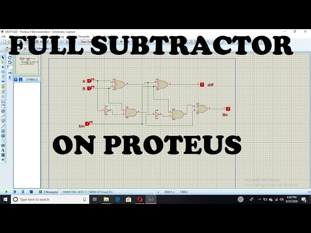 7. SIMULATION OF FULL SUBTRACTOR ON PROTEUS.