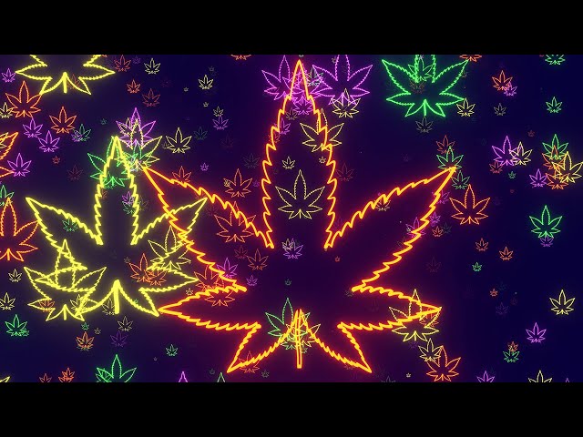 Neon Lights Cannabis Leaf Logo Flying Forward 4K Free Colorful Motion Background #5