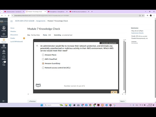 Module 7 Knowledge Check | Responding to and Managing an Incident | AWS Cloud Security Foundations