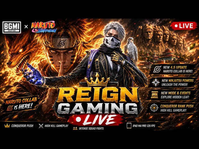 🔥 BGMI LIVE 🔴 NEW 4.5 NARUTO UPDATE IS LIVE! | Conqueror Rank Push | iPad M4 Pro Gameplay 🎮