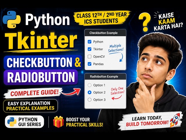 Tkinter Checkbutton & Radiobutton in Python | Class 12th ICS 2nd Year | GUI Tutorial