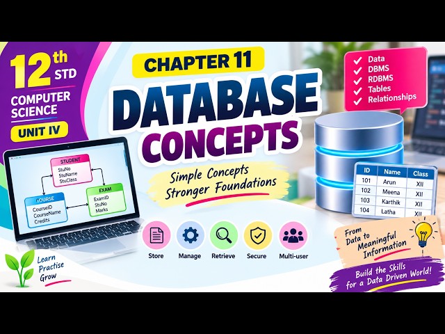 12th Computer Science | Chapter 11 | Database Concepts | Questions & Key Answers | 1, 2, 3 & 5 Marks