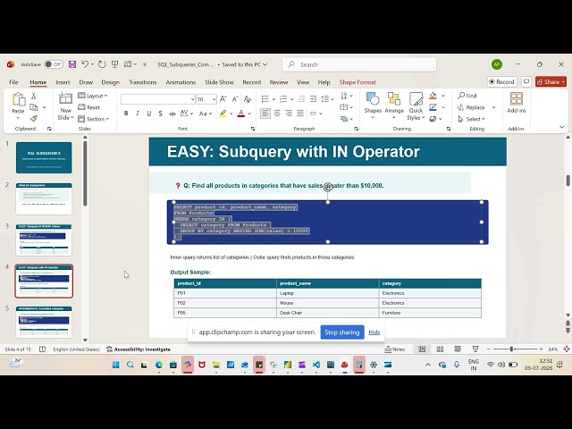 SubQuery in SQL, Nested Query with join