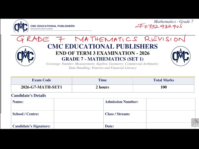 GRADE 7 MATHEMATICS SECTION A